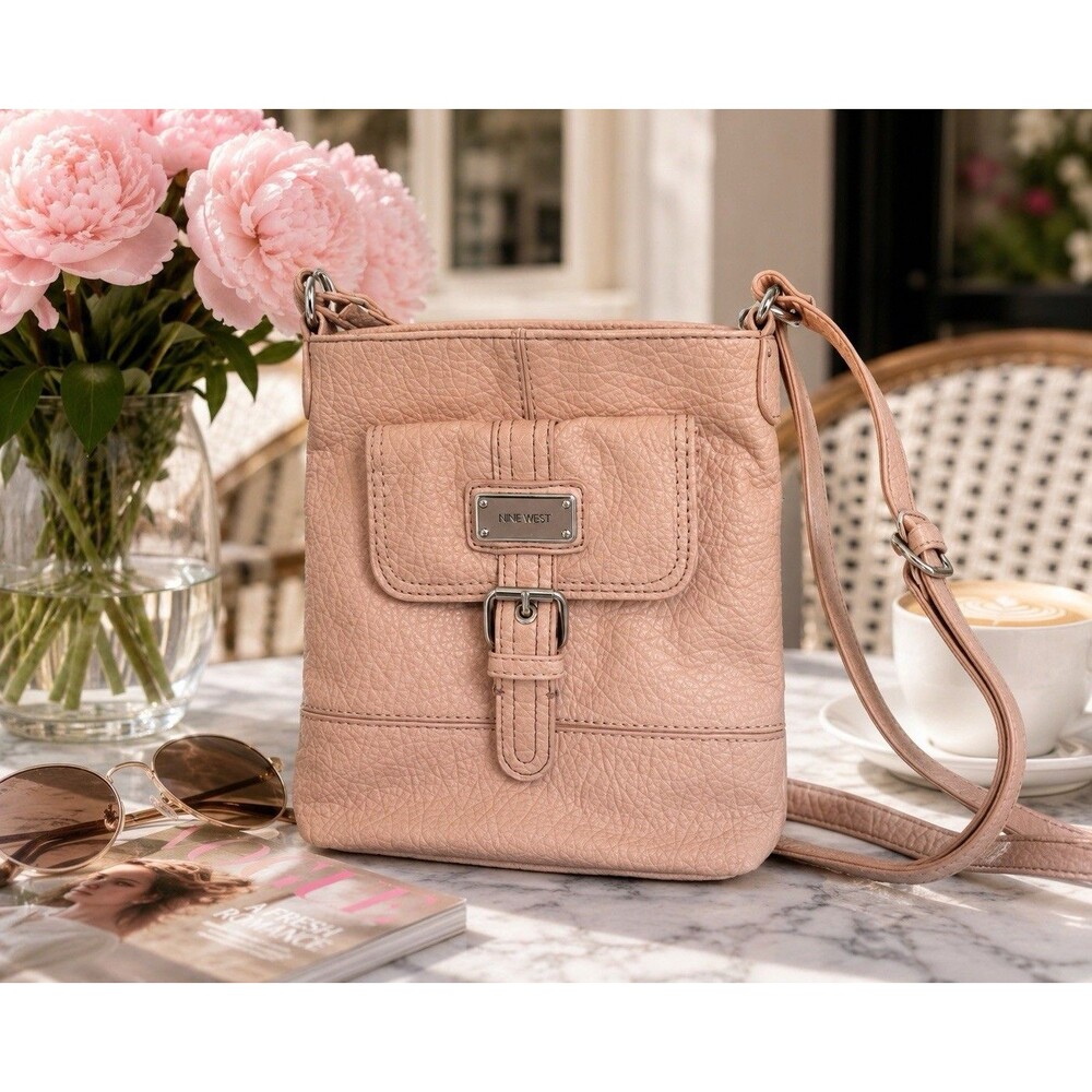 Nine West Blush Pink Crossbody Bag Pebbled Faux Leather Adjustable Strap UEC Bag
